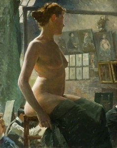 Ein Weiblicher Akt Sitzend In Julians Atelier, Rue Du Dragon — Sir Alfred James Munnings, Zeitgenössischer Realismus