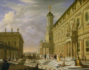 Elegant Figures In A Palace Forecourt