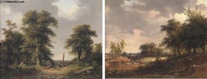 A Shepherd With His Flock; And Loading A Vessel On A Dutch Waterway