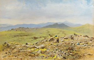 Red Deer Grazing On An Extensive Moorland Landscape — George Edward Lodge