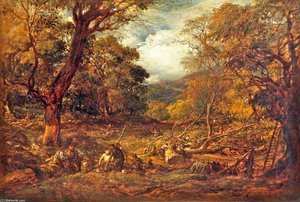 Woodcutters In A Forest Valley — John Linnell