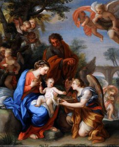 The Rest On The Flight Into Egypt With Angels, One Offering The Christ Child The Symbols Of The Passion — Giuseppe Bartolomeo Chiari