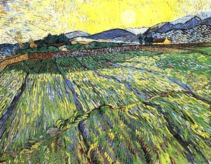 Campo Cercado Con El Sol Naciente — Vincent Willem Van Gogh, Postimpresionismo