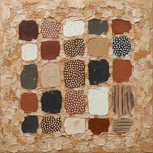 Fragmented Earth: A Monumental Study Of Organic Texture And Timeless Ochre Grids — David Moreau, Plaster & Texture Art