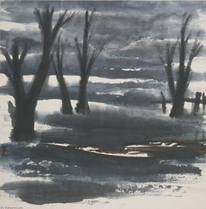 Wintry Trees — Lin Fengmian Flying Geese Over The Lotus Pond