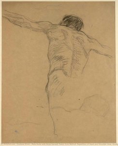 Male Nude With Arms Spread, Seem From Behind, Repetition Of Head And Shoulder Area (study For The Oil Sketch Or The Transfer Sketch For — Gustav Klimt, Art Nouveau