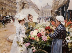 The Flower Seller Avenue De Lopera Paris — Louis Marie De Schryver