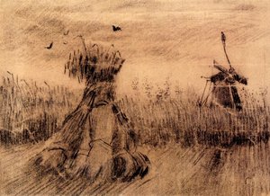 Wheatfield With A Stook And A Mill — Vincent Willem Van Gogh, Post-impressionism