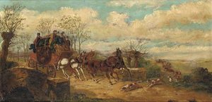 A Stagecoach And A Hunting Party At A Junction In The Road — Charles Cooper Henderson