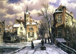 Pushing A Wheelbarrow In The Snow — Willem Koekkoek
