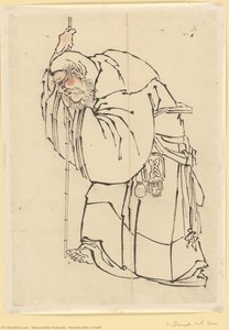 Der Einsiedler Mit Einem Stab — Katsushika Hokusai