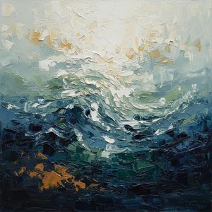Ethereal Surge Of Midnight Tides Amidst A Luminous Golden Atmosphere — David Moreau, Plaster & Texture Art