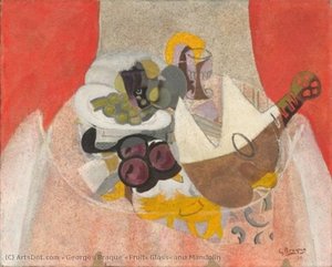 Fruit, Glass, And Mandolin — Georges Braque, Cubist Still Life