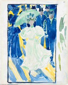 Night Scene With Two Women With Parasols And A Crowd Of Men In Top Hats — Maurice Brazil Prendergast, Art Nouveau