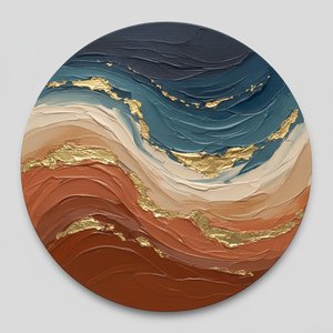 Gilded Strata: An Elemental Symphony Of Midnight Blue And Earthly Tides — David Moreau, Plaster & Texture Art