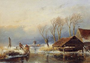 Farmers With A Sledge Sun — Andreas Schelfhout