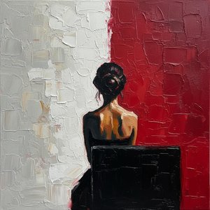 Crimson Divide: A Monumental Study Of Solitude And Fragmented Light — Christian Noiret, Contemporary Abstract