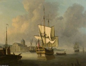 Capriccio With A British Man O' War — John Thomas Serres