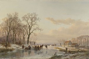 A Frozen Canal In The Meuse — Andreas Schelfhout