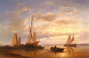 Dutch Fishing Vessels In A Calm At Sunset — Abraham Hulk Senior