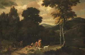Landscape with Hunters, Jacob Esselens, 1660 - 1687