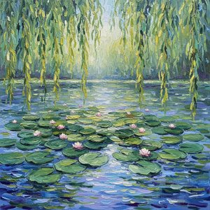 Ethereal Willow Cascades Over A Serene And Luminous Lily Pond Masterpiece — Christian Noiret