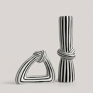 Abstract Nordic Resin Vase Set - Modern Black & White Sculpture
