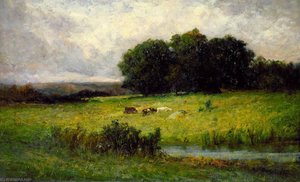 Bright Scene Of Cattle Near Stream — Edward Mitchell Bannister