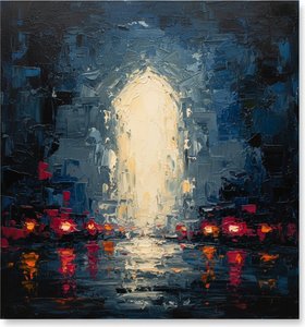Luminous Void Amidst Midnight Shadows: A Monolithic Fragment Of Urban Solitude — Christian Noiret, Contemporary Abstract
