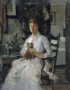 Portrait Of A Lady With A Dog (anna Baker Weir) — Julian Alden Weir