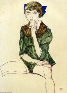 Mujer Sentada Con Camiseta Verde — Egon Schiele