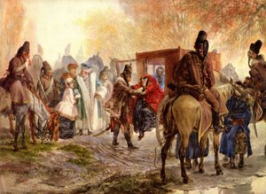 German Husaren Bringen Eine Polnische Familie Auf — Adolph Von Menzel, German Realism