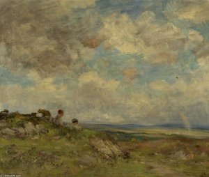 Landscape With Children Watching A Distant Rainbow — William Stewart Macgeorge