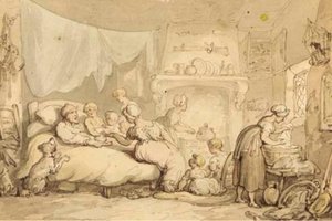 A Father In His Bed Surrounded By His Wife And Children — Thomas Rowlandson