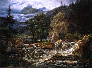 Paisaje De Montaña Noruego Con Cascada — Johan Christian Dahl, Romanticismo