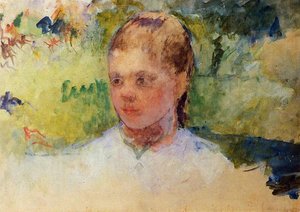 Girl's Head - Green Background — Mary Stevenson Cassatt