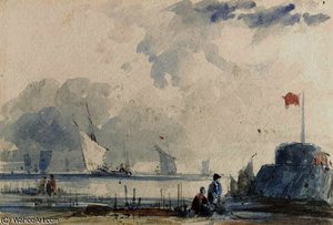 Shipping Off The Normandy Coast, With Figures On The Shore — Thomas Shotter Boys