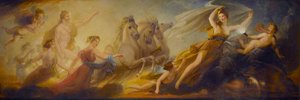 'phoebus In His Car, Preceded By Aurora And The Morning Star Led On By The Hours – Jocund To Run His Longitude Thro' Heav'ns High Road The Zephyrs Are Sporting In His Train' (library Dining Room Ceiling Painting, 1 Of 6) — Henry Howard