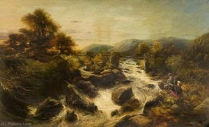A Spate In The Highlands — John Macwhirter