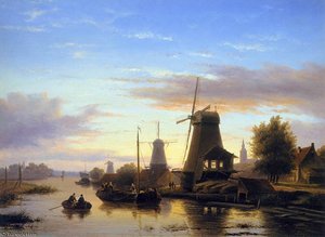 Mills At The Schie At Dusk Sun — Charles Henri Joseph Leickert