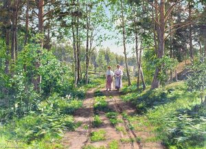 Forest Scene With Women Walking — Johan Krouthén