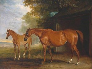 Defiance, A Brood Mare, With Reveller, A Foal — Sr John E Ferneley