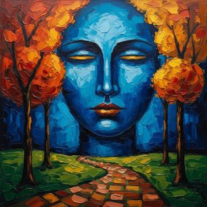 Eternal Azure Monolith: A Meditative Journey Through Autumnal Echoes and Blue Serenity