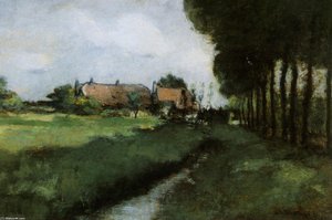 Landscape With Houses And Stream — John Henry Twachtman