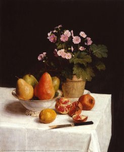 Still Life (primroses, Pears And Pomegranates) — Henri Fantin-latour, Realist Movement