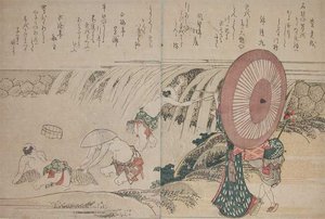 Fishing At Basin Of Waterfalls — Katsushika Hokusai