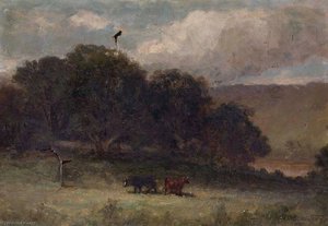 Untitled (landscape With Trees And Two Cows In Meadow) — Edward Mitchell Bannister