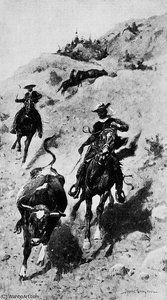 Heading A Steer In The Foothills — Frederic Remington