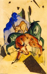 Three Animals On The Blue Mountain — Franz Marc, German Expressionism