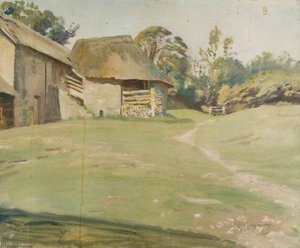 A Landscape With Farm Buildings — Sir Alfred James Munnings, Impressionist Landscape